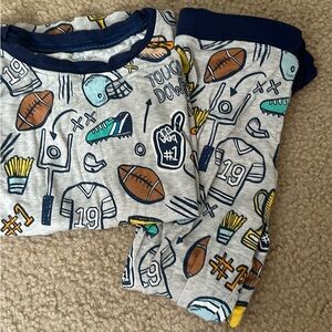 Gently worn Little Sleepies grey and blue football 2 piece set. Size 2T.